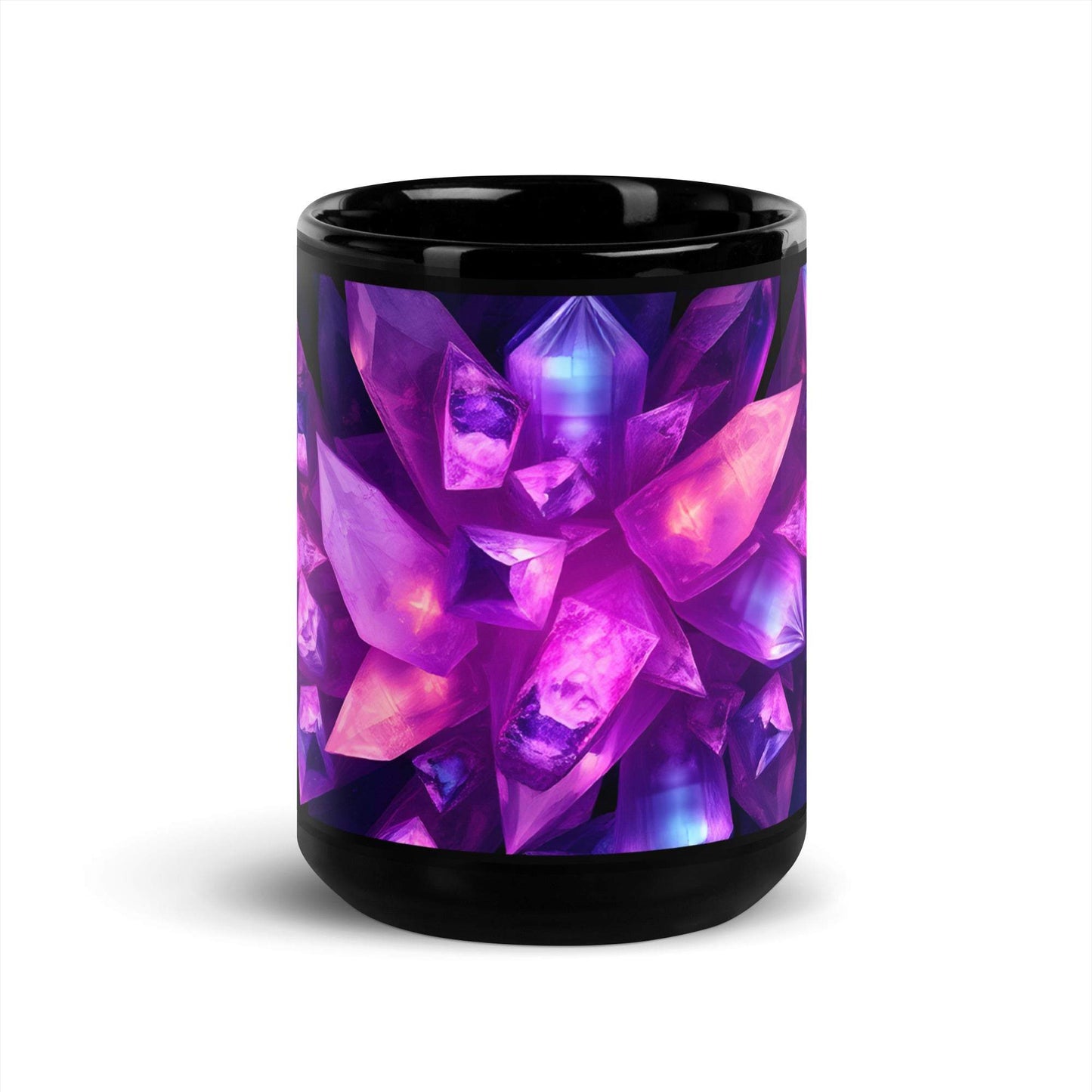 black glossy mug - 15 oz - mineral crystal amethyst mug