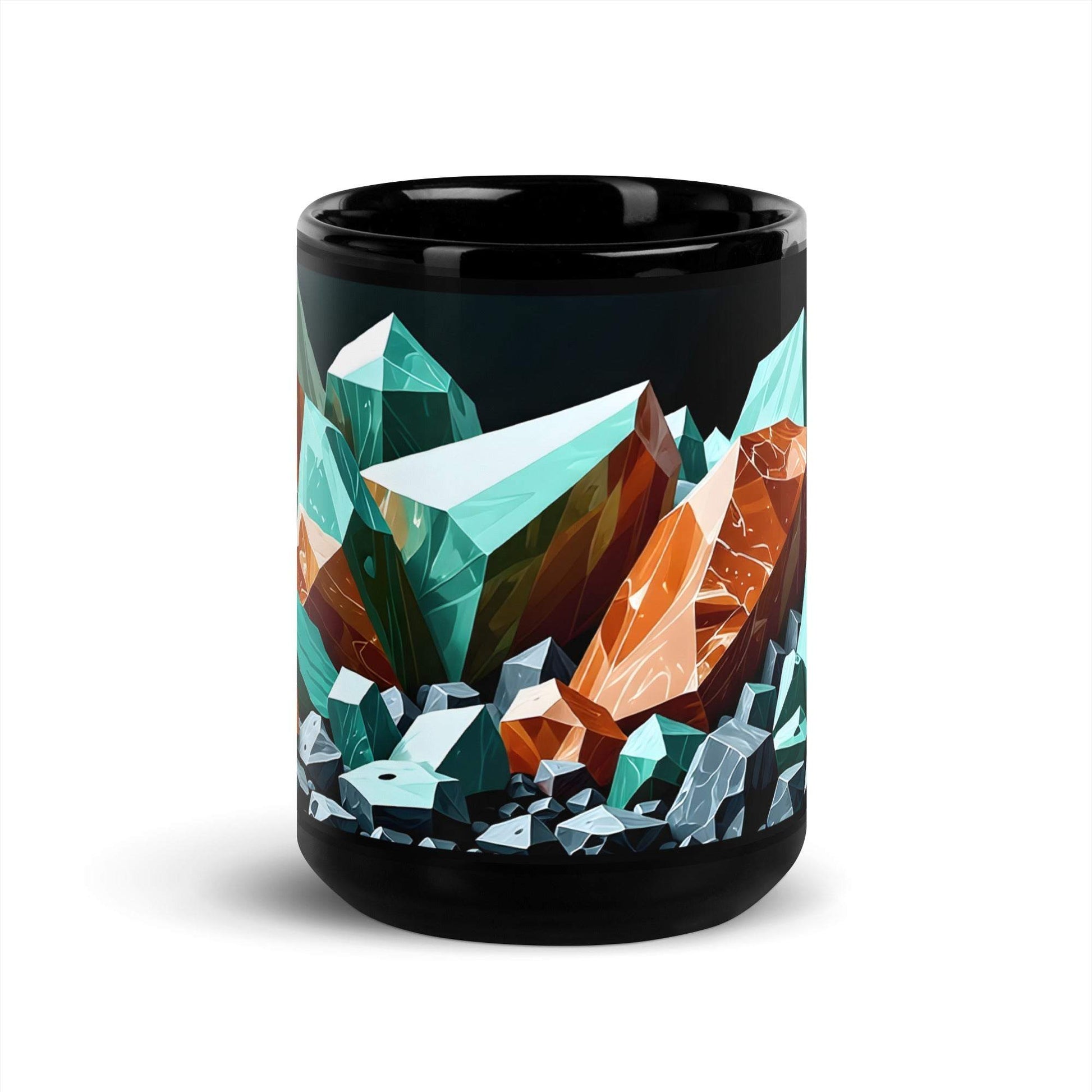 Black Glossy Mug - 15 oz - Mineral Abstract Crystal Mug