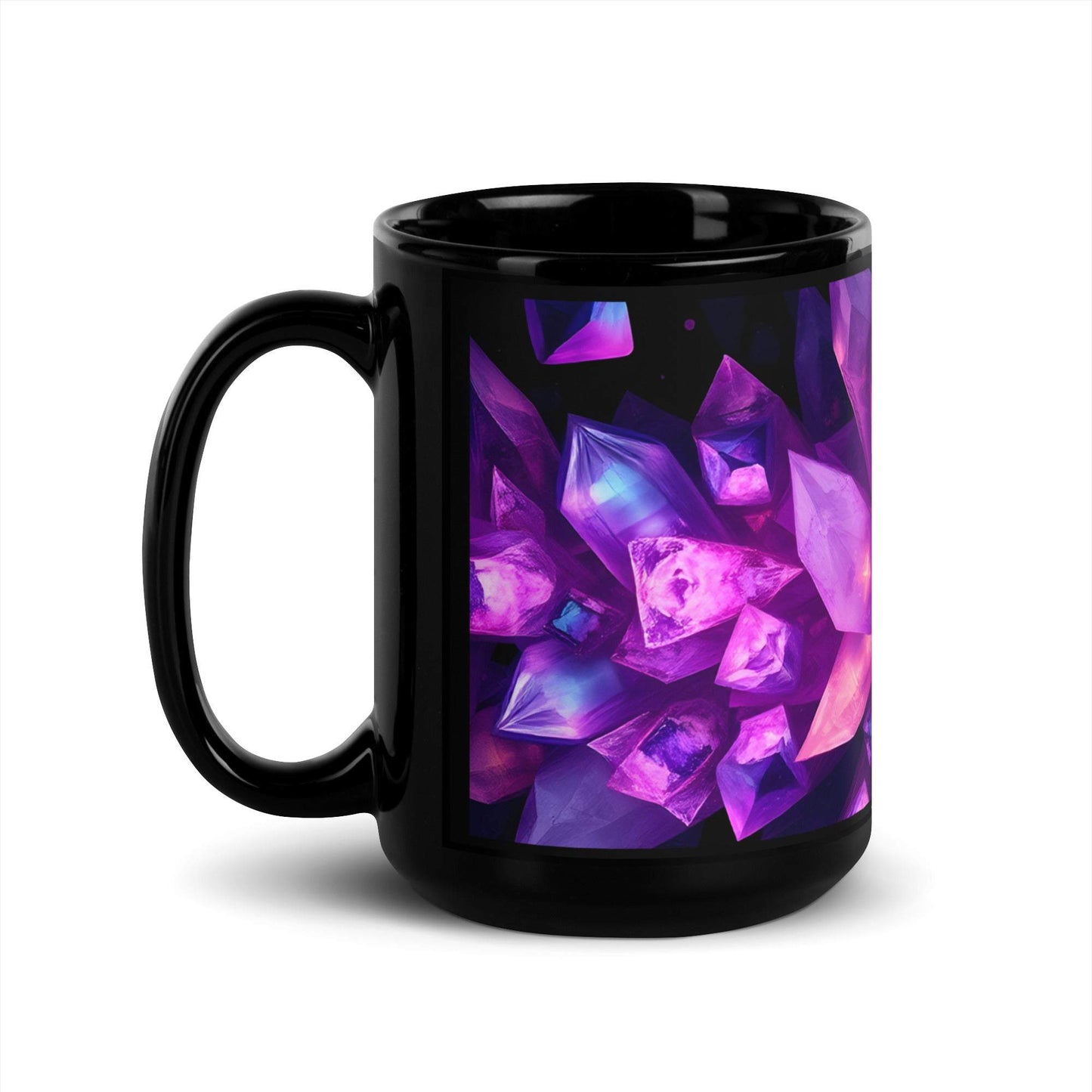 black glossy mug - 15 oz - mineral crystal amethyst mug