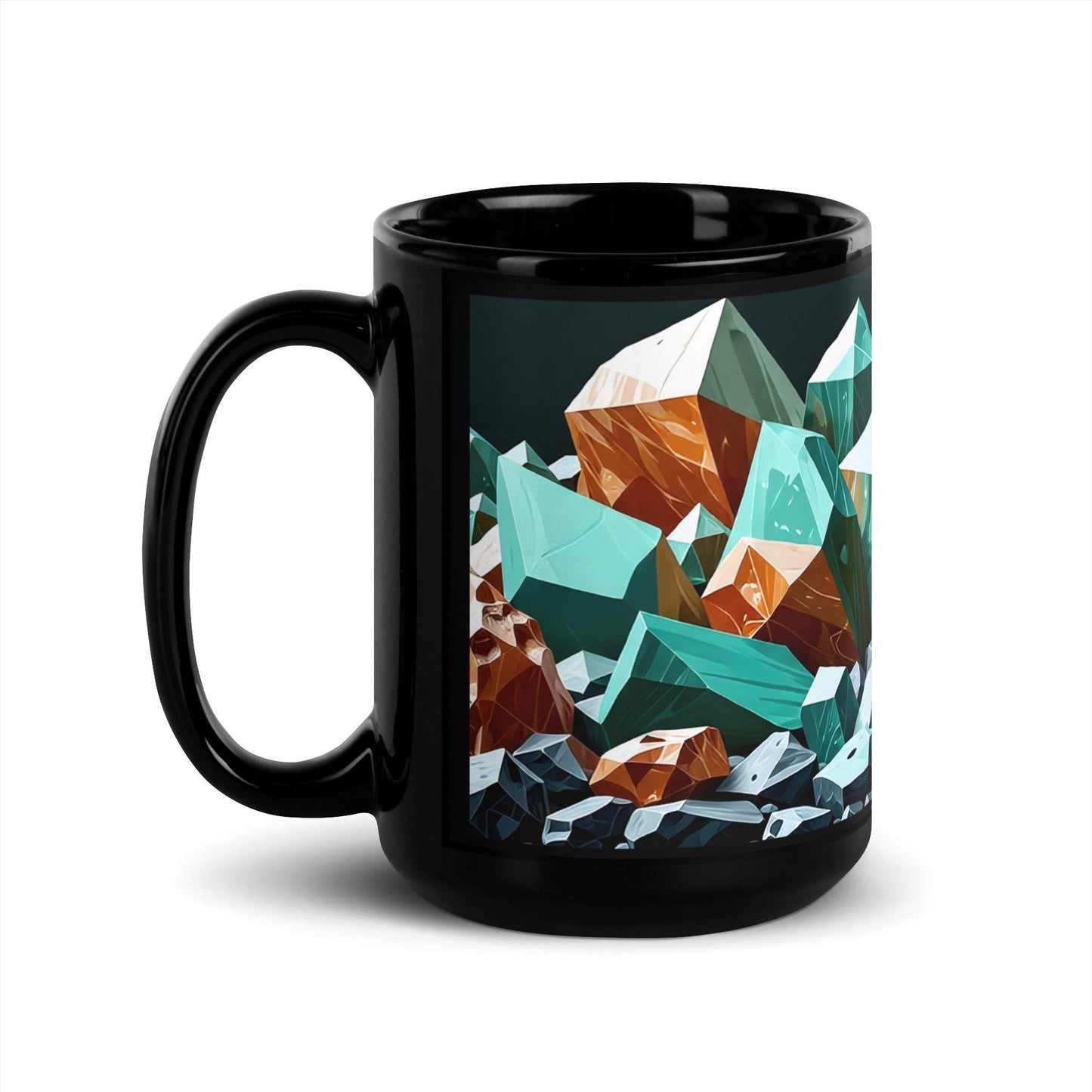 Black Glossy Mug - 15 oz - Mineral Abstract Crystal Mug