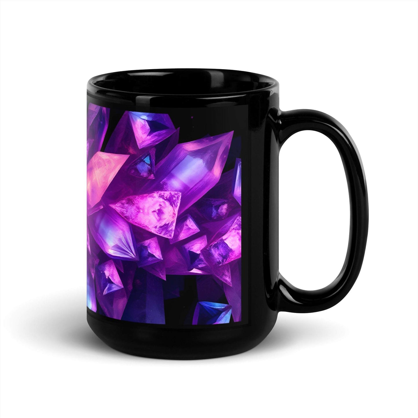 black glossy mug - 15 oz - mineral crystal amethyst mug