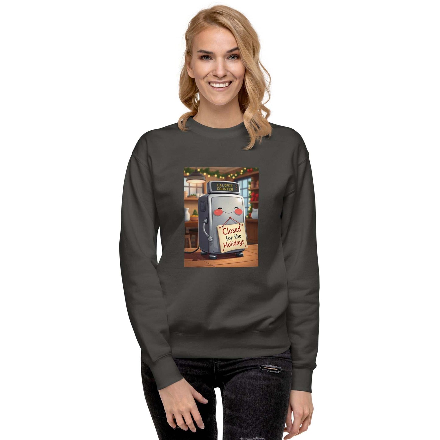 Unisex Premium Holiday Sweatshirt with Calorie Counter Robot Design