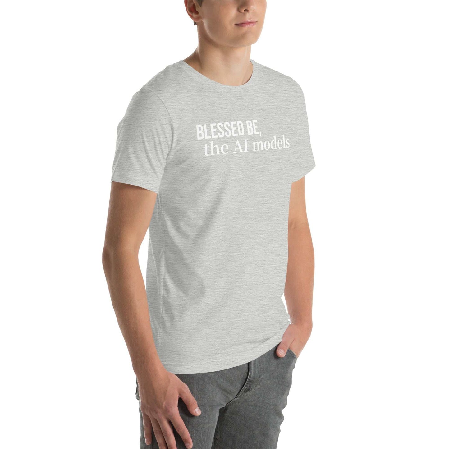 Binary Beatitudes AI T-Shirt featuring a scroll with 14 technological commandments