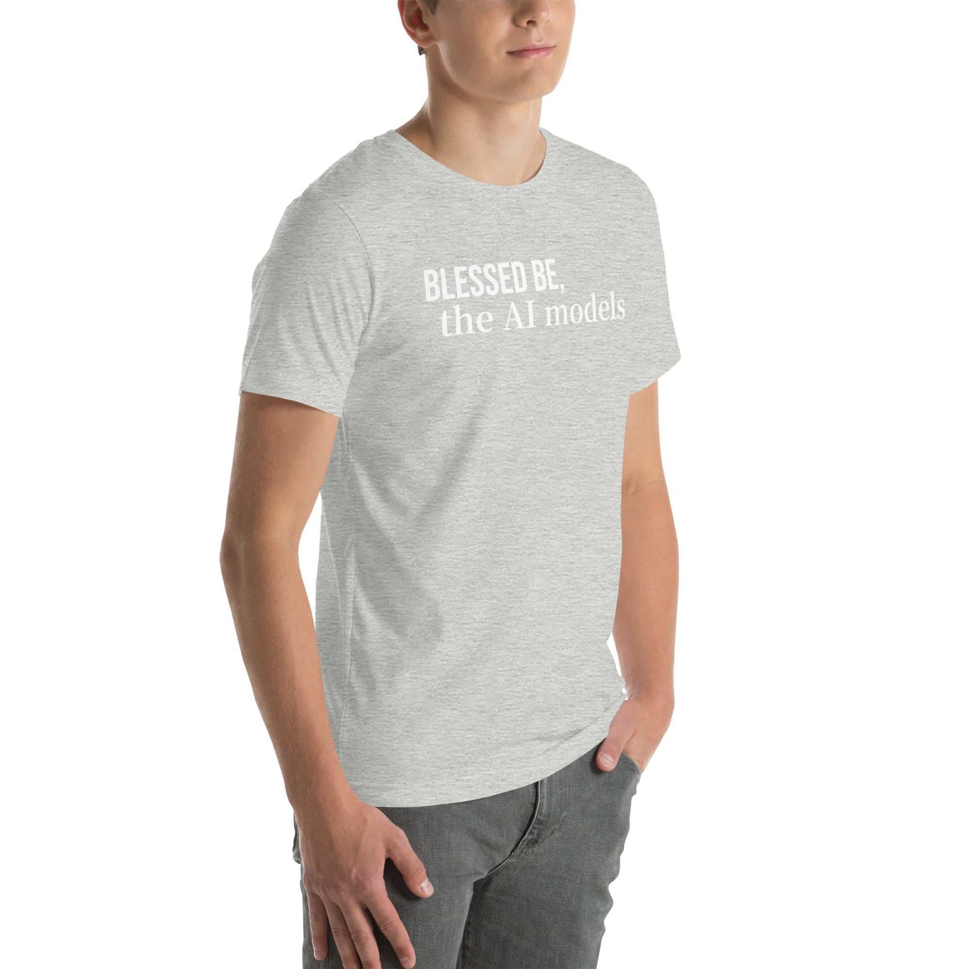 Binary Beatitudes AI T-Shirt featuring a scroll with 14 technological commandments