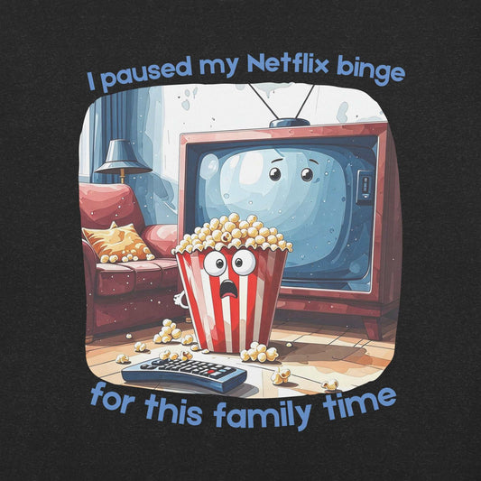 Netflix Binge T-Shirt featuring cartoon TV character and popcorn bucket couch