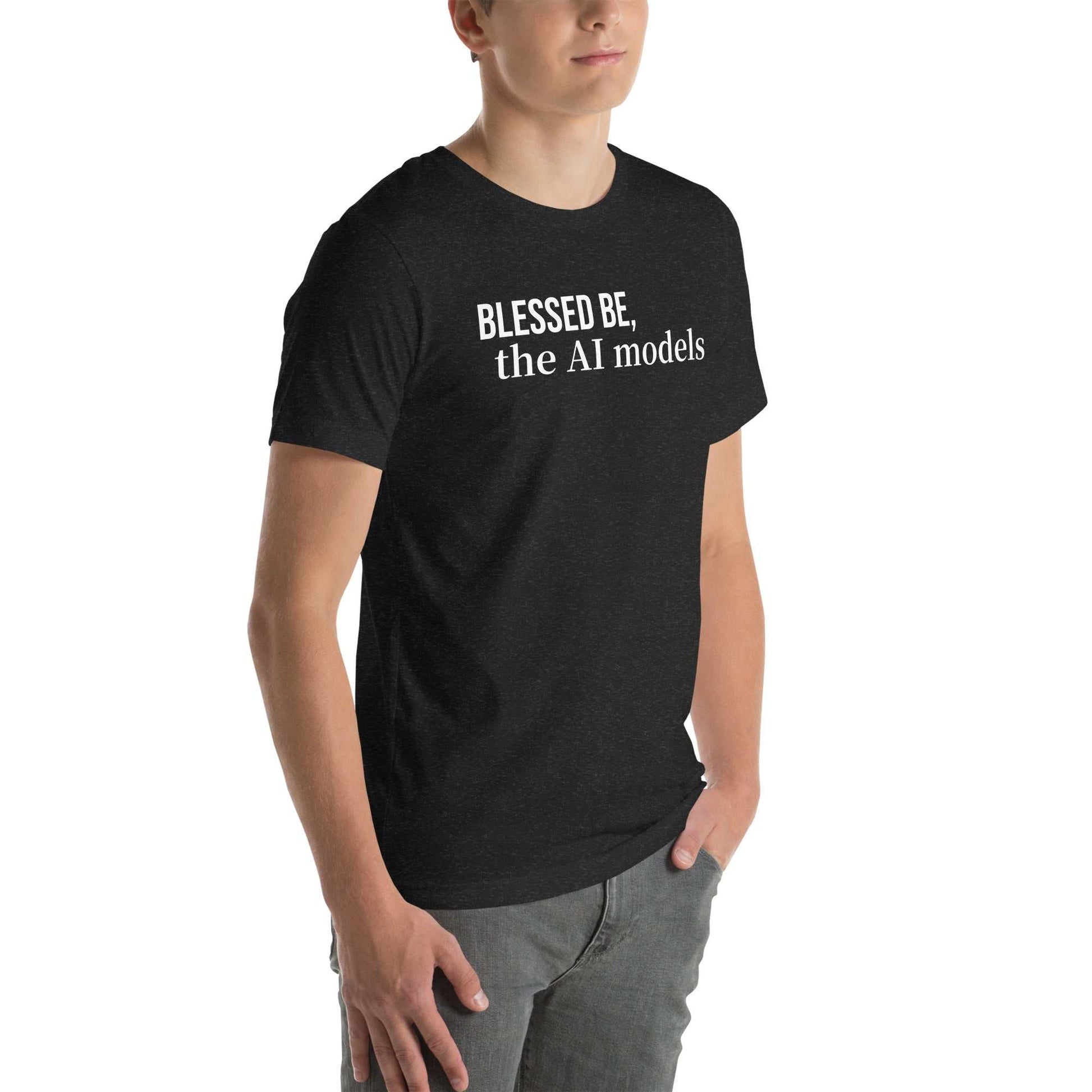 Binary Beatitudes AI T-Shirt featuring a scroll with 14 technological commandments