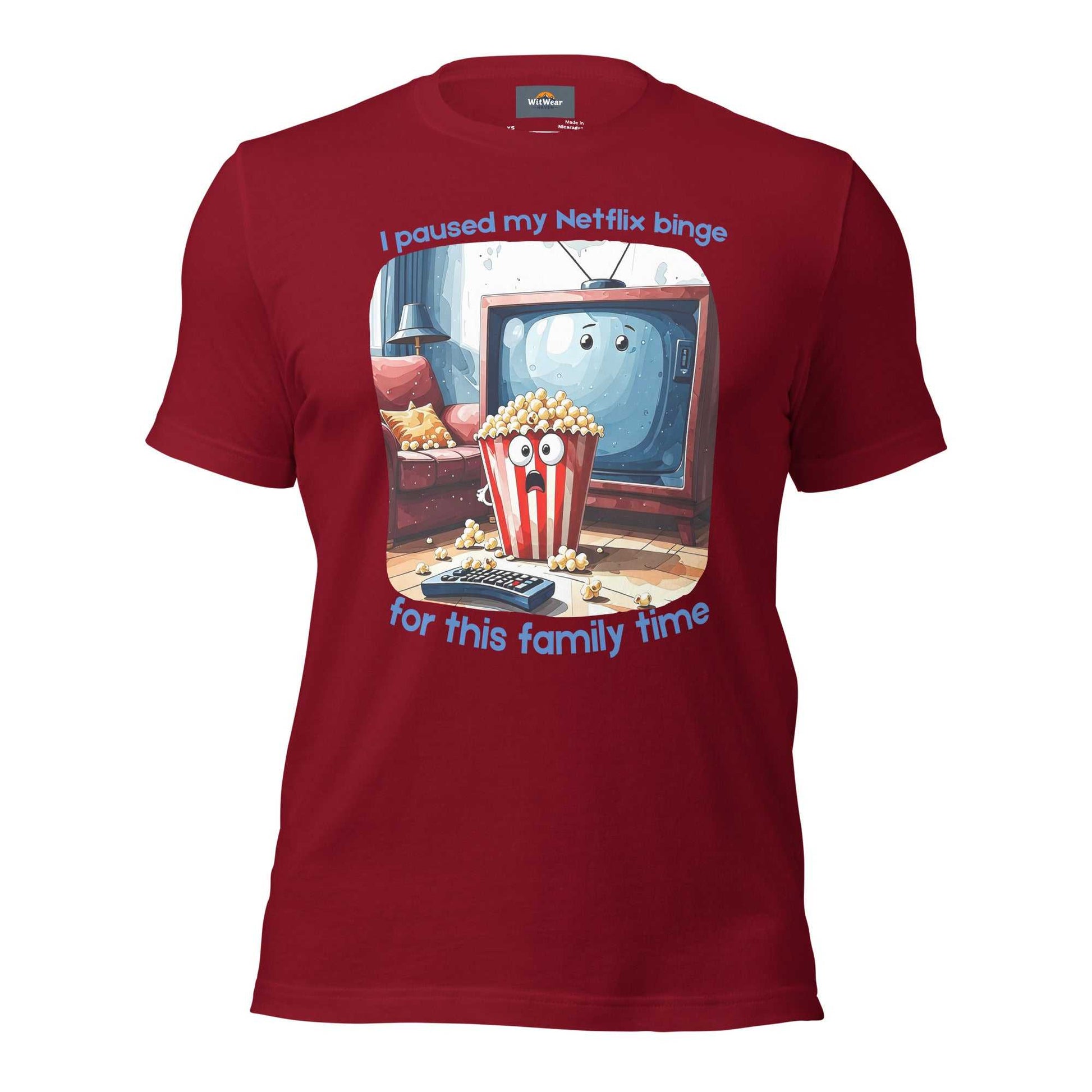 Netflix Binge T-Shirt featuring cartoon TV character and popcorn bucket couch