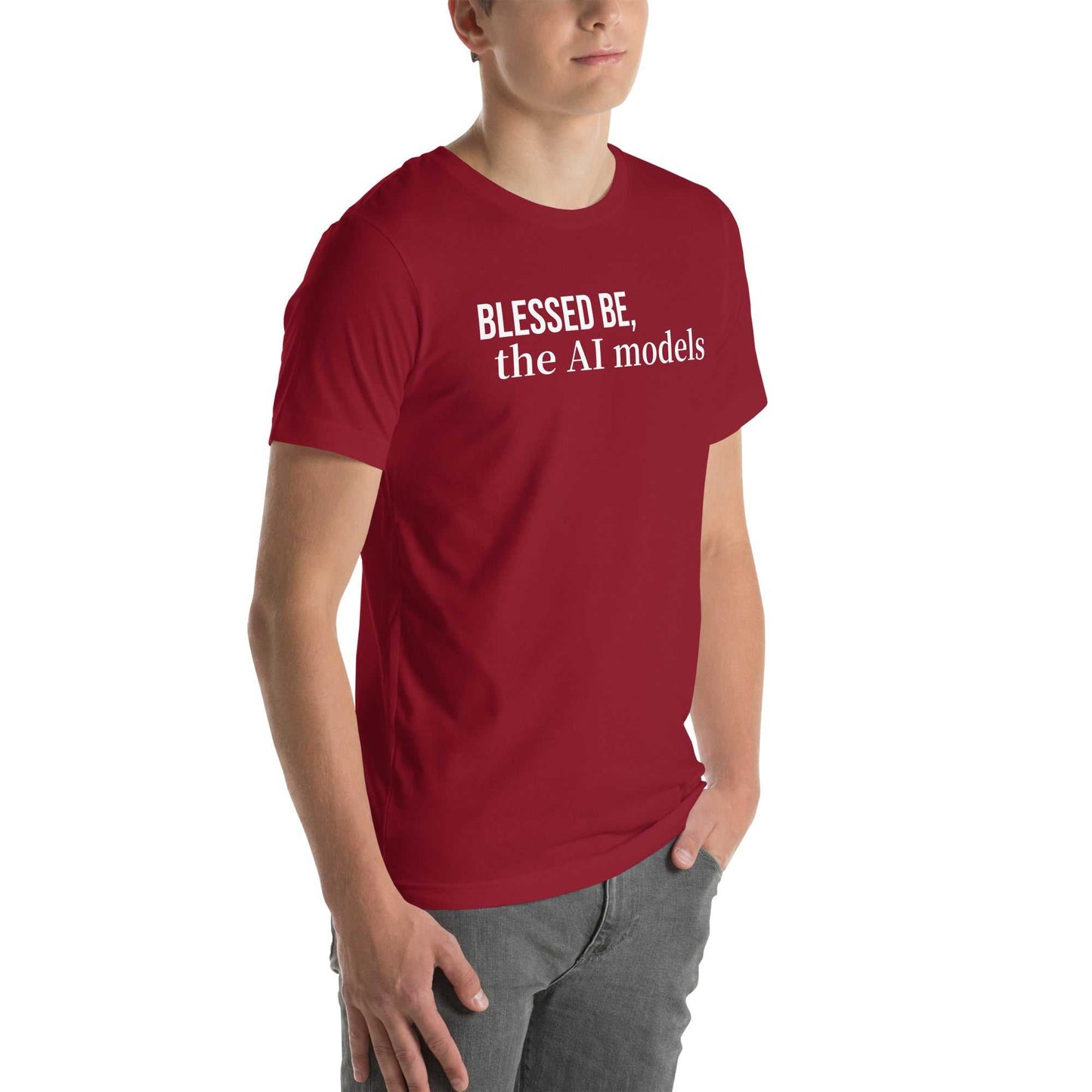 Binary Beatitudes AI T-Shirt featuring a scroll with 14 technological commandments