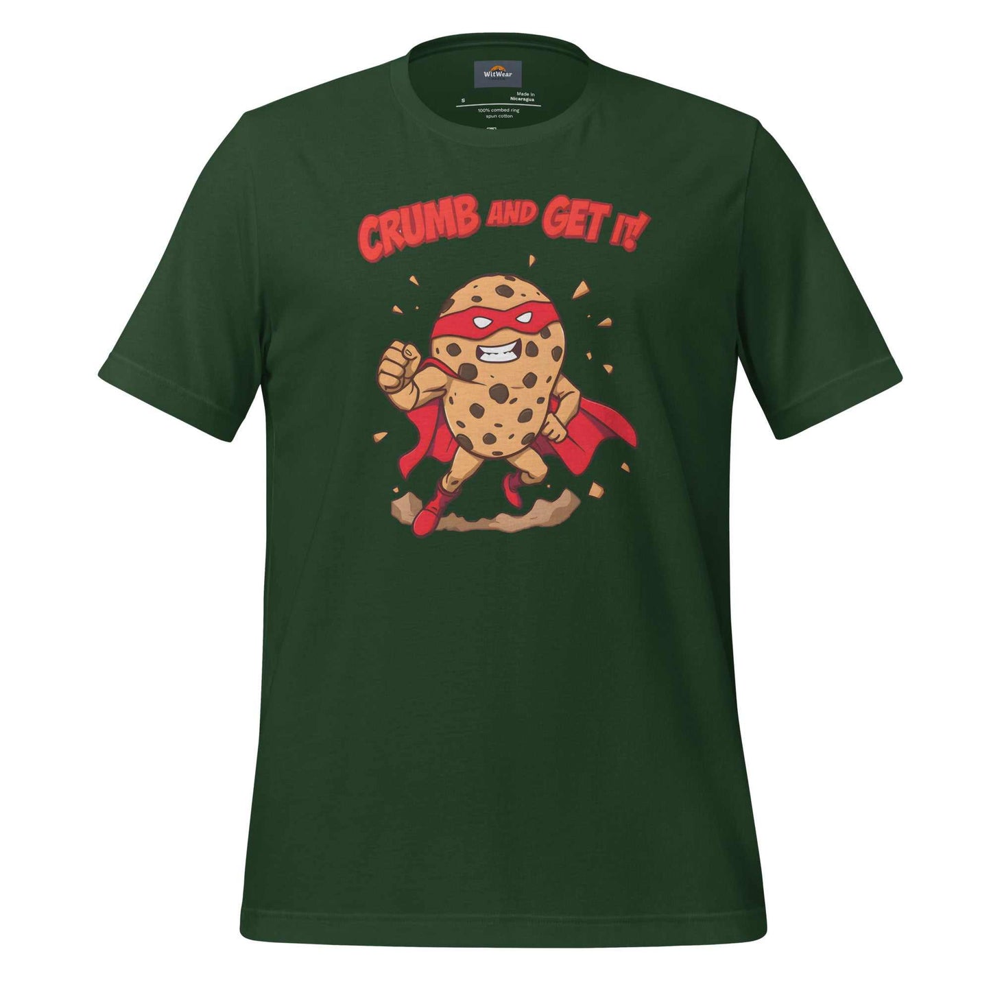 Superhero Cookie T-Shirt featuring a muscular cookie character with cape and heroic pose