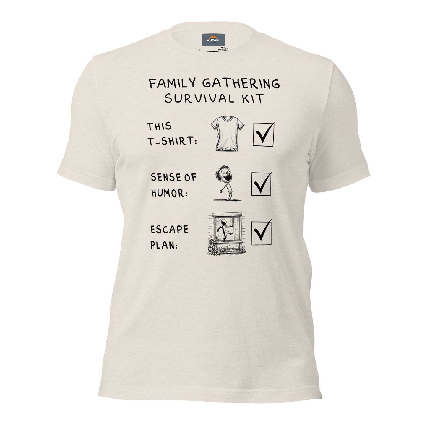 Family Gathering Survival Kit T-Shirt with humorous text