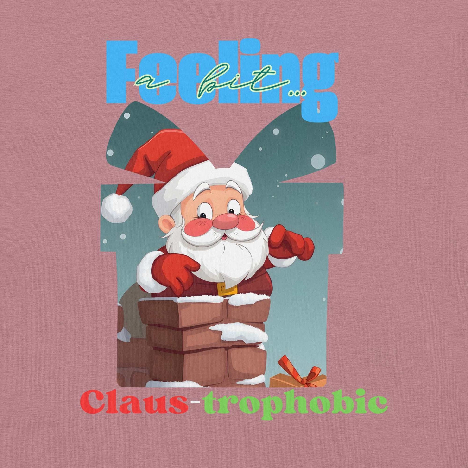 Santa Claus humorously stuck in a chimney on the Claus-trophobic TShirt