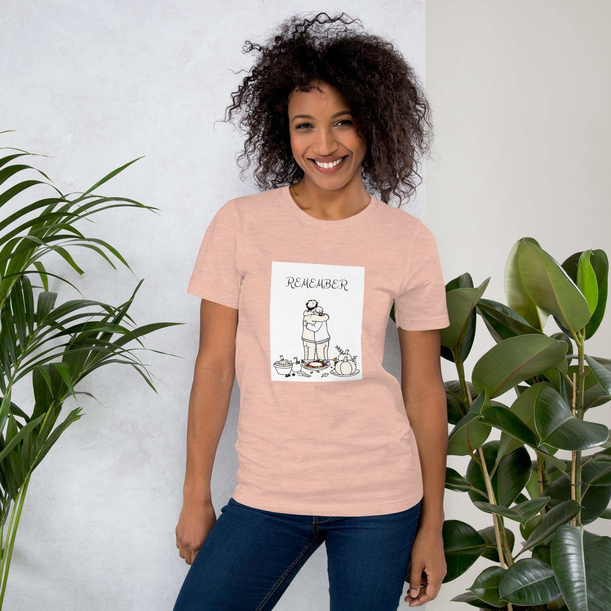 Unisex t-shirt "Remember" Thanksgiving love, featuring a humorous design, perfect for festive gatherings.