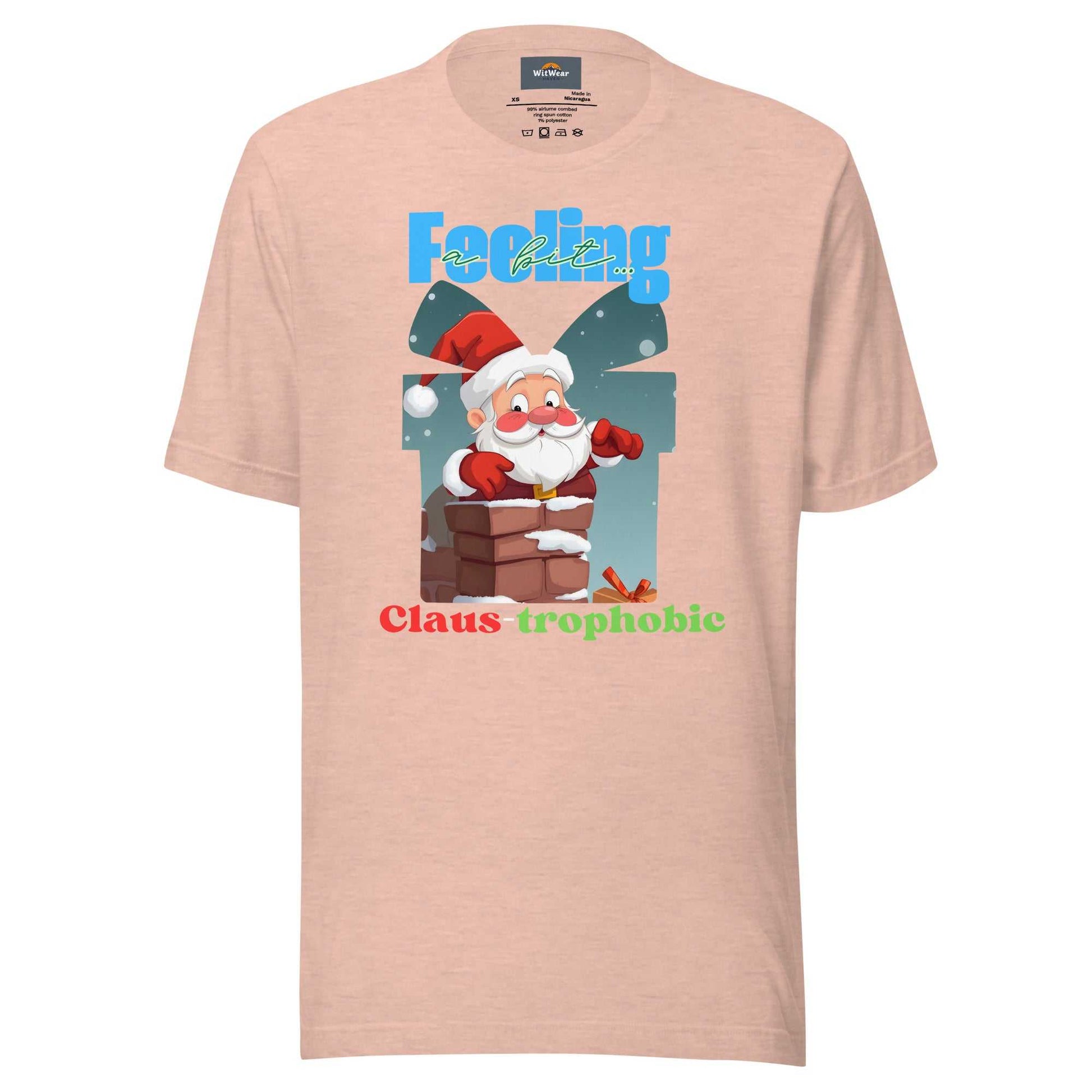 Santa Claus humorously stuck in a chimney on the Claus-trophobic TShirt