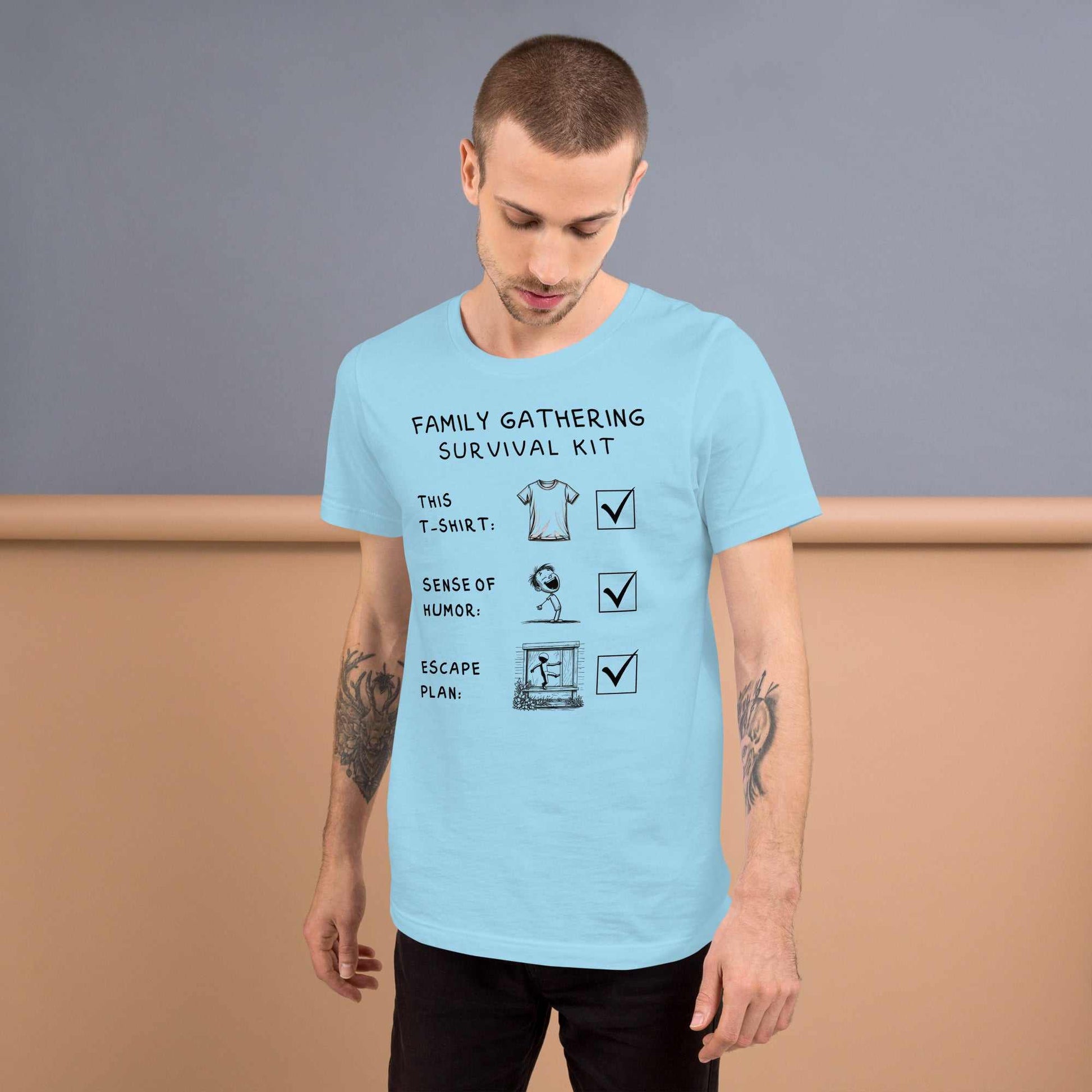 Family Gathering Survival Kit T-Shirt with humorous text