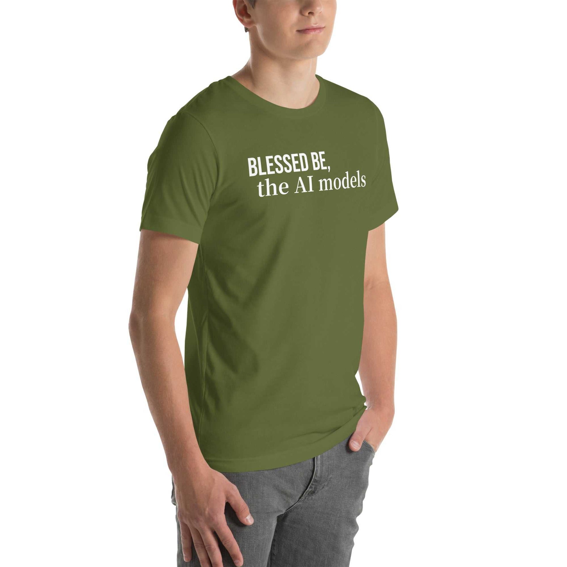 Binary Beatitudes AI T-Shirt featuring a scroll with 14 technological commandments