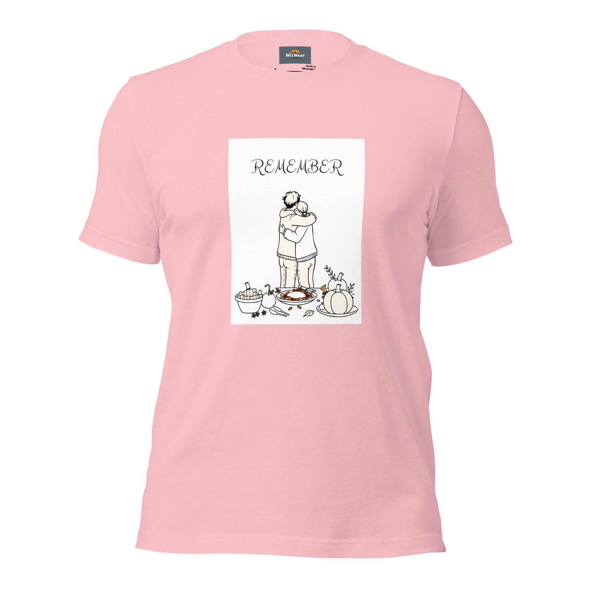 Unisex "Remember" Thanksgiving love t-shirt, featuring cute holiday-themed illustration for festive gatherings.