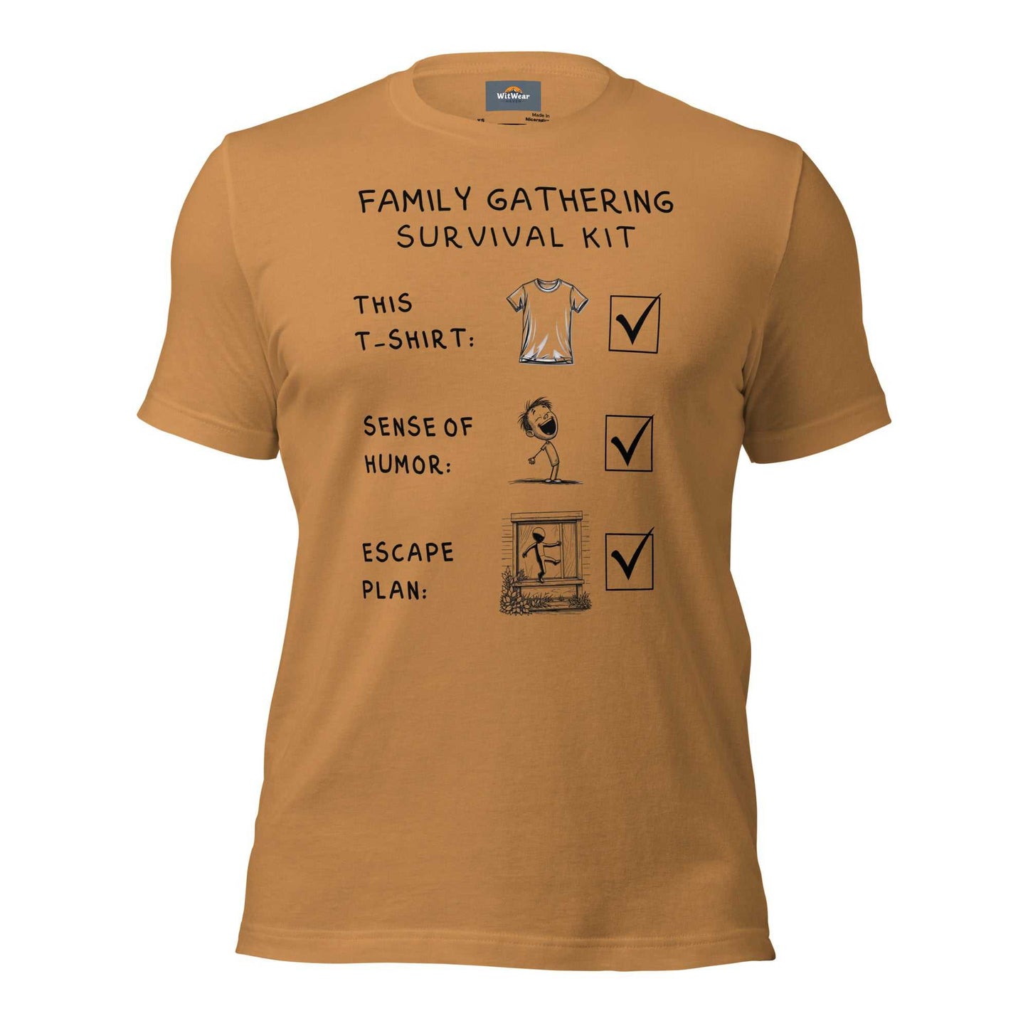 Family Gathering Survival Kit T-Shirt with humorous text