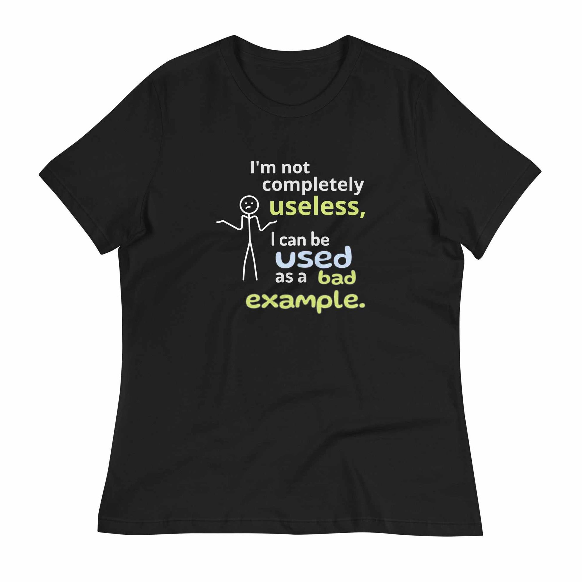 Bad Example Tee featuring a minimalist shrugging stick figure and a funny caption.