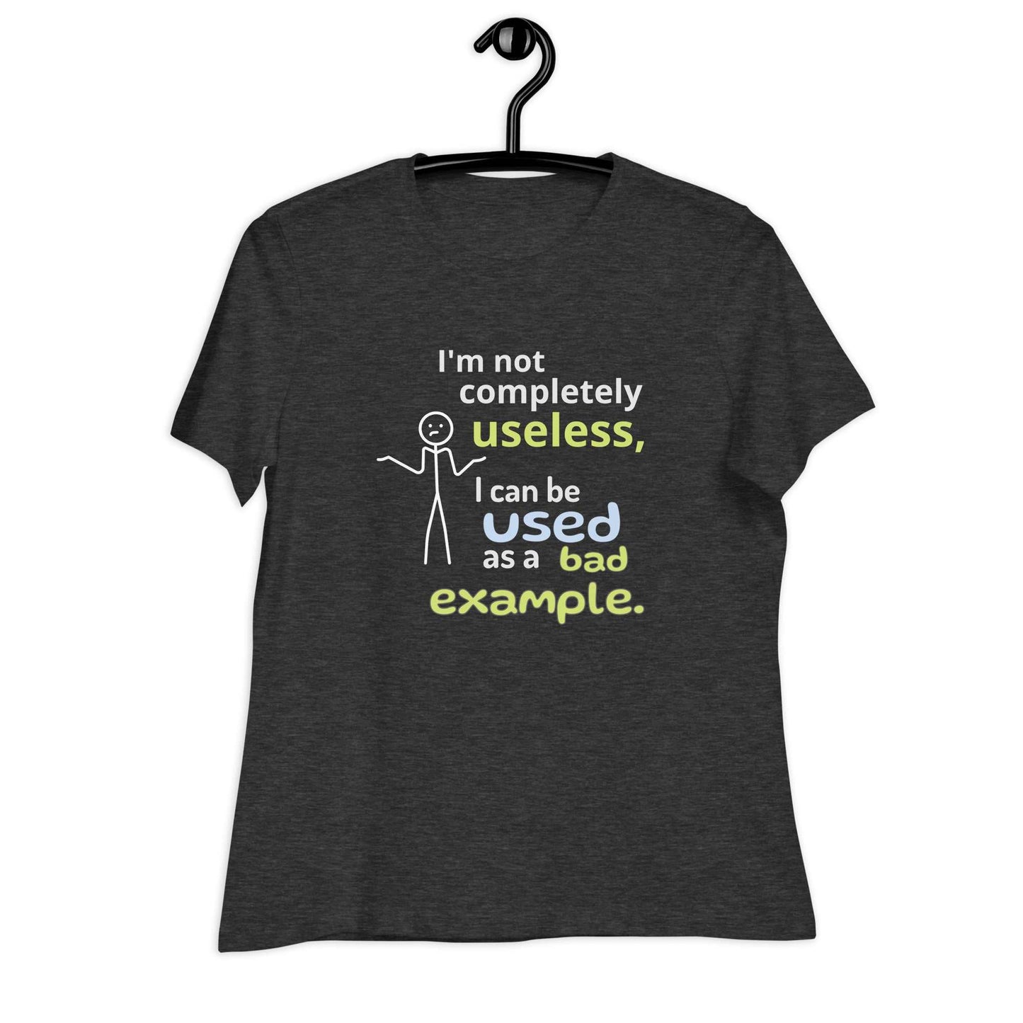 Bad Example Tee featuring a minimalist shrugging stick figure and a funny caption.