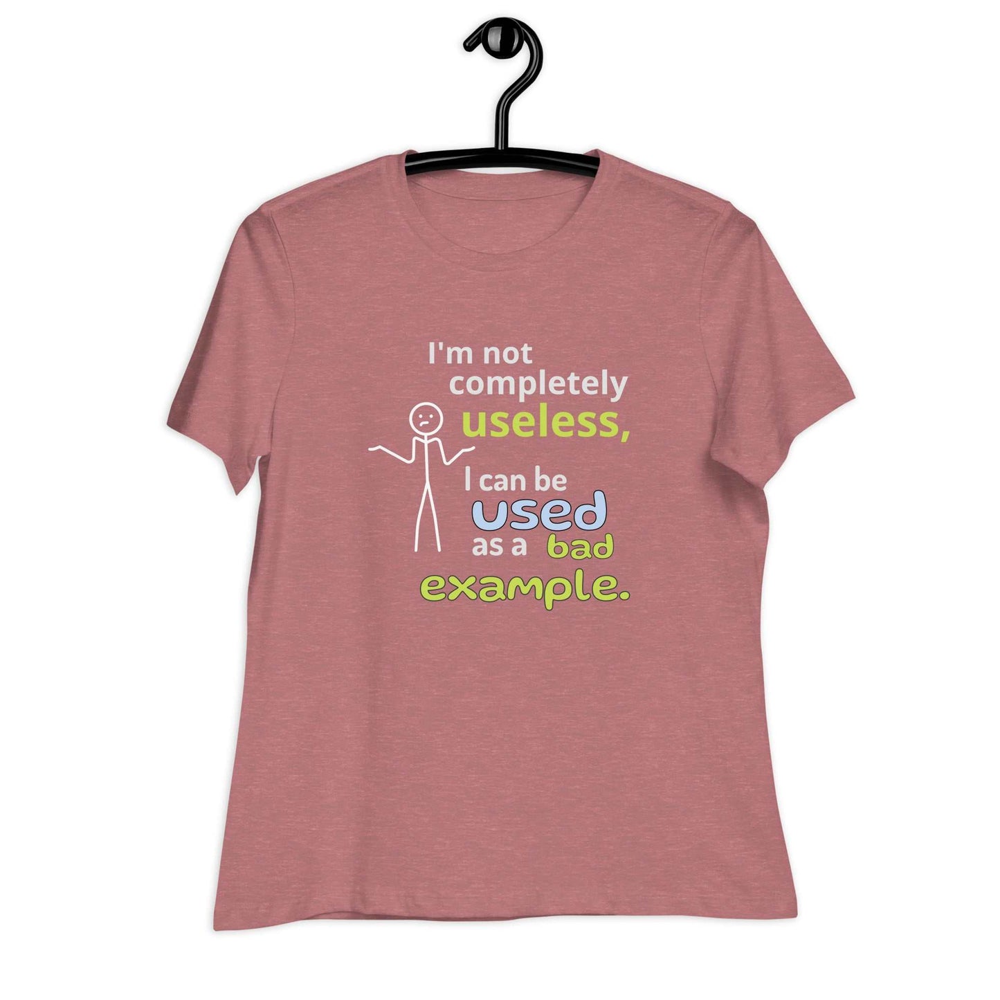 Bad Example Tee featuring a minimalist shrugging stick figure and a funny caption.